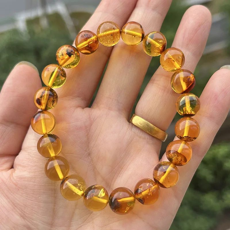 8mm Genuine Amber Bracelets Round Beads Special Gift Original Baltic Piebald Precious Stone Diy Natural Jewelry Gift Wholesale