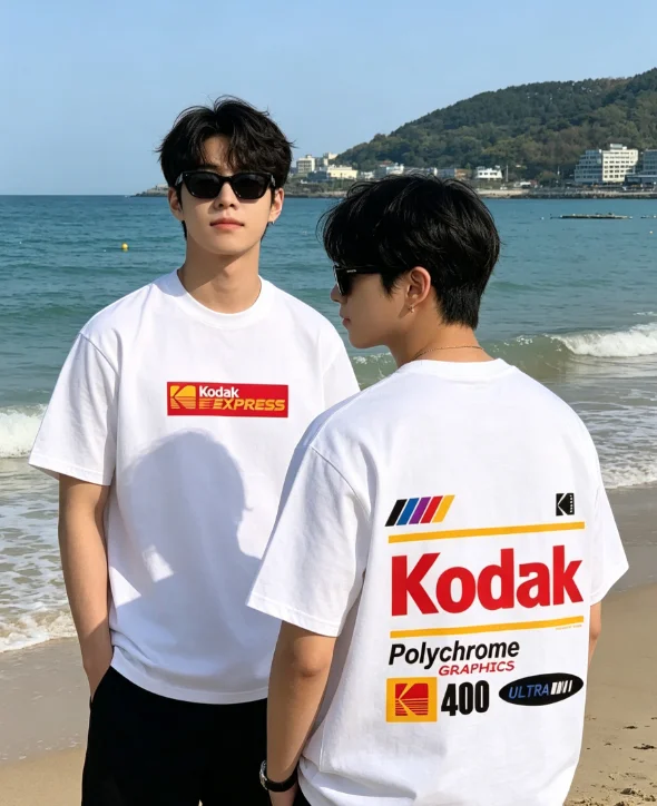 2026 New Men's and Women's Summer Kodak Printed Retro Neutral T-shirt Cotton Short Sleeve Top Outdoor Sports Versatile