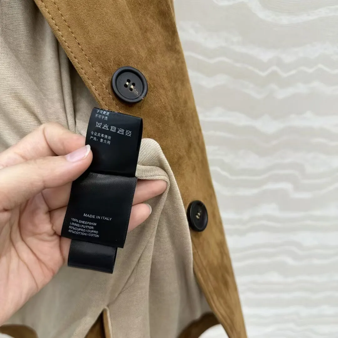 Veste en daim et peau de mouton pour femme, manteau ample en cuir véritable, manches longues, simple boutonnage, Style argent ancien, Vintage, qualité supérieure, 100%