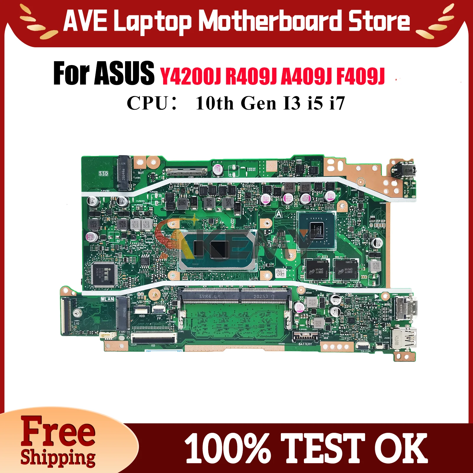 

X409JP Материнская плата для ноутбука ASUS P1510CJA F509J X409JB A409J Y4200J F409J A509J X409JP X409J R409J Материнская плата 10-го поколения I3 i5 i7