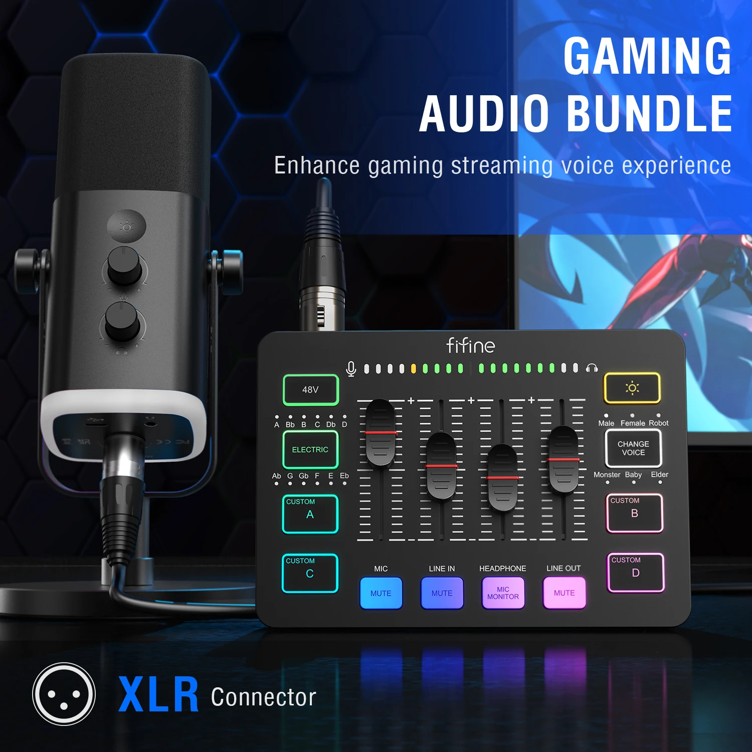 FIFINE Gaming Audio Set Microphone/Mixer/Headset for Streaming Podcasting,Podcast Set for Youtube/OBS/Tiktok/X/VK - AM8/H9/SC3