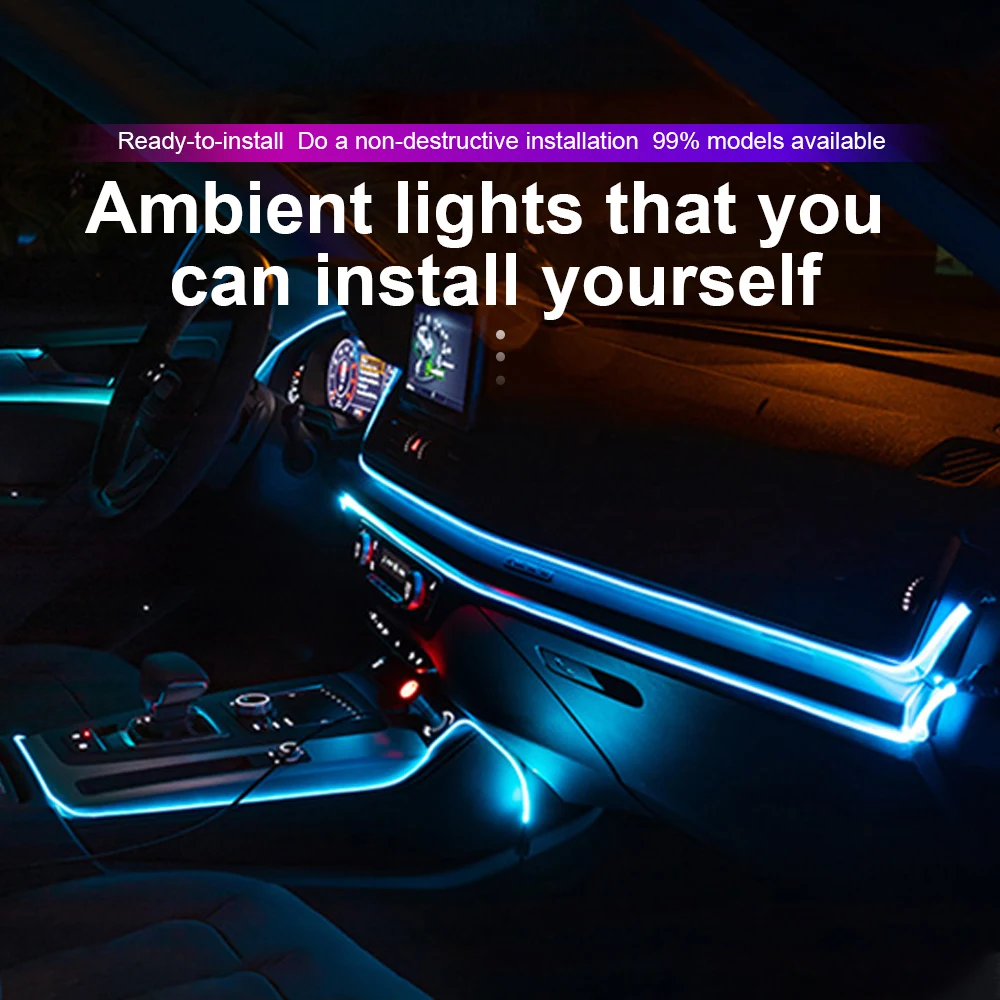 1/2/3/4/5M Rgb Neon Car Interior Atmosphere Light Remote Control USB DIY EL Wiring Auto Decorate Light Bar Led Strip Light 5/12V