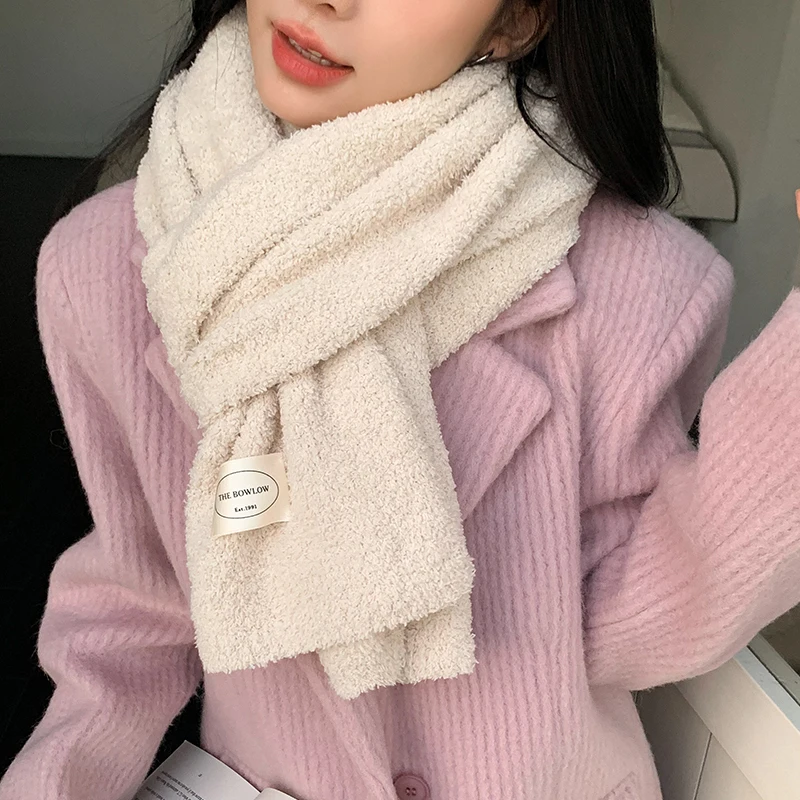 

Разноцветный шарф из пряжи, стиль для пары, новинка 2022 года, зимний универсальный однотонный шарф в корейском стиле, теплая вязаная шаль