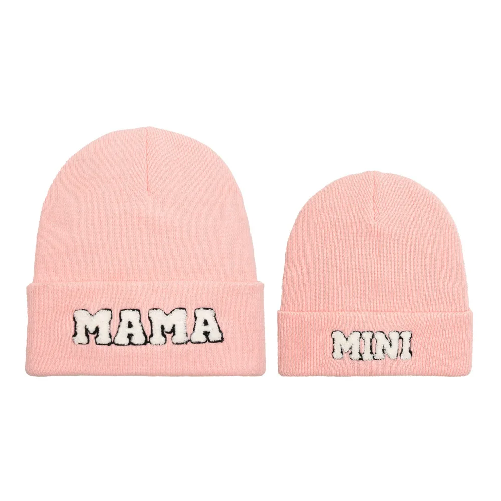 2024 New Mama Mini Letter Wool Knitted Caps Cute Parent-child Beanie Hats for Mom and Baby Versatile Warm Pullover Caps Gifts