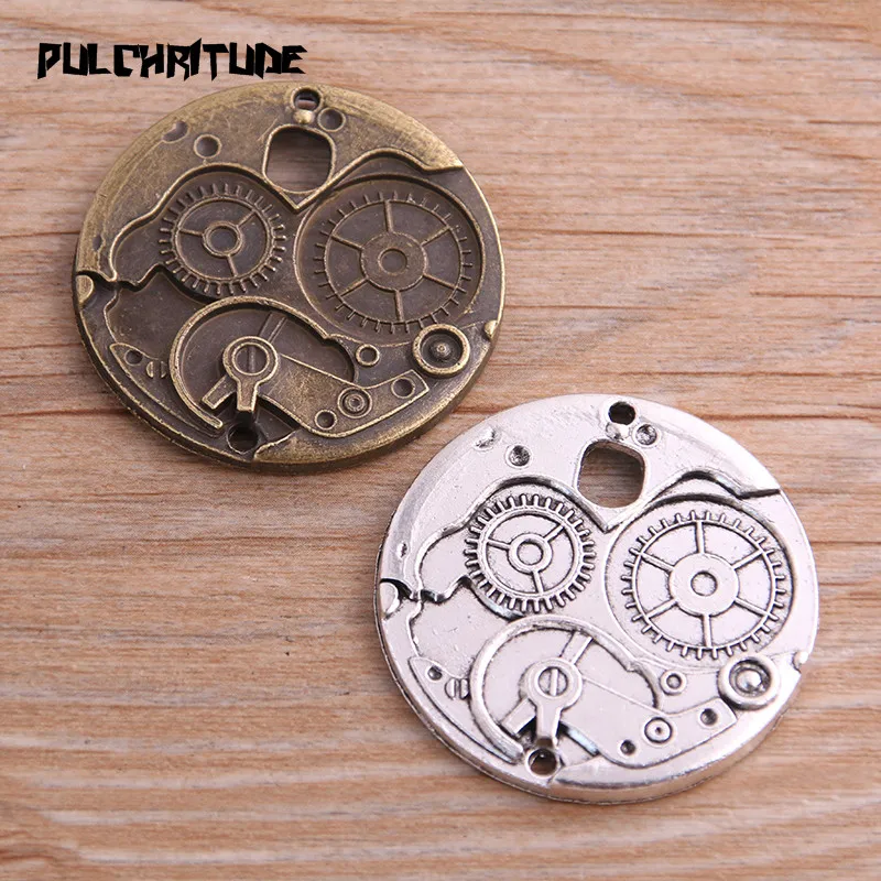 

2PCS 38mm Two Color Vintage Metal Zinc Alloy Round Steampunk Gear Clock Charms Fit Jewelry Pendant Charms Makings