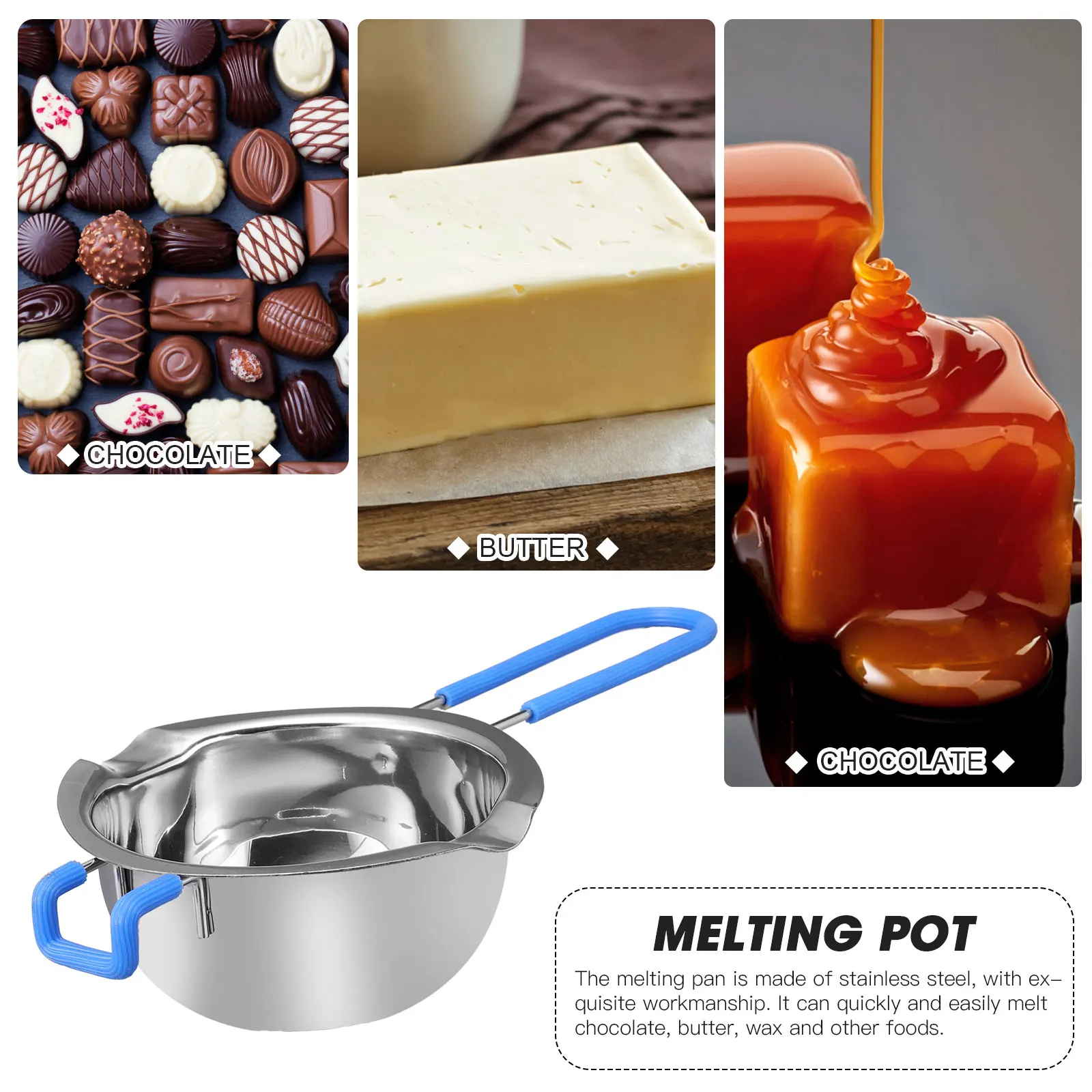 

1pc Stainless Steel Melting Pot Hollow Handle Space Saving Kitchen Supplies For Butter Chocolate Wax Melting Kitchen Bar