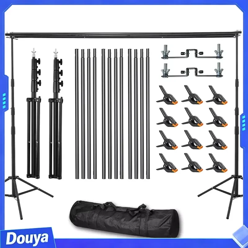 Adjustable 10x10ft Three-Axis Metal Background Stand with Portable Bag for Studio Party Wedding Photography