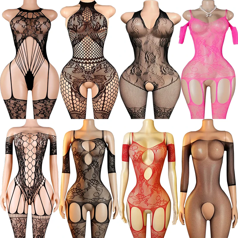 Multiple Styles Available Women Bodysuits Sexy Crotchless Lingerie Mesh Cutout Bodystockings Exotic Apparel Body Suits Underwear