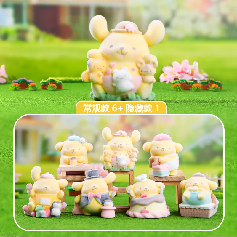 6pcs Sanrio Pompompurin Resin Trendy Toy Blind Box Cute Model Statue Mysterious Box Surprise Gift Desktop Decoration Collectible