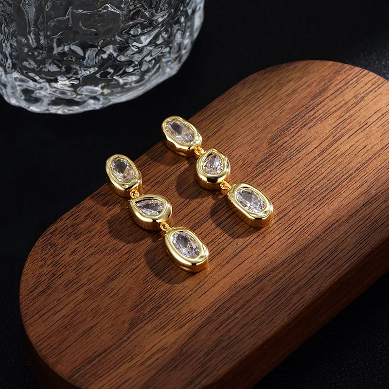 

Ins Influencer 14K Gold Filled Teardrop Rhinestone Ear Drop Dangle Anti-rust Zircon Long Tassel Stud Earring Women Chic Jewelry