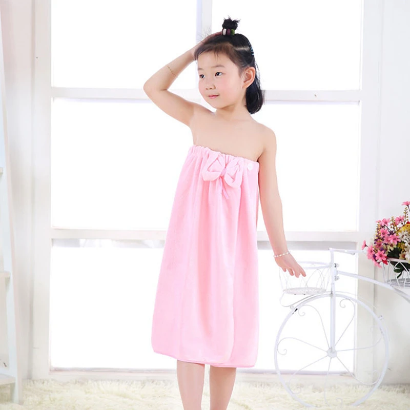 

Girl's Bath Skirt Children Tube Top Absorbent Bath Towel Lovely Bow Pajamas Bath Towel Bandeau Bathrobe With Elastic Band