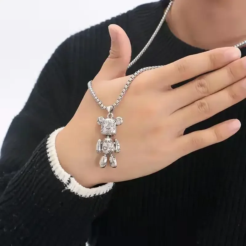 Movable Bear Pendant Necklace Hip Hop Men and Women Punk Couple Sweater Chain Female Bracelet Earring Jewelry Gifts Wholesale