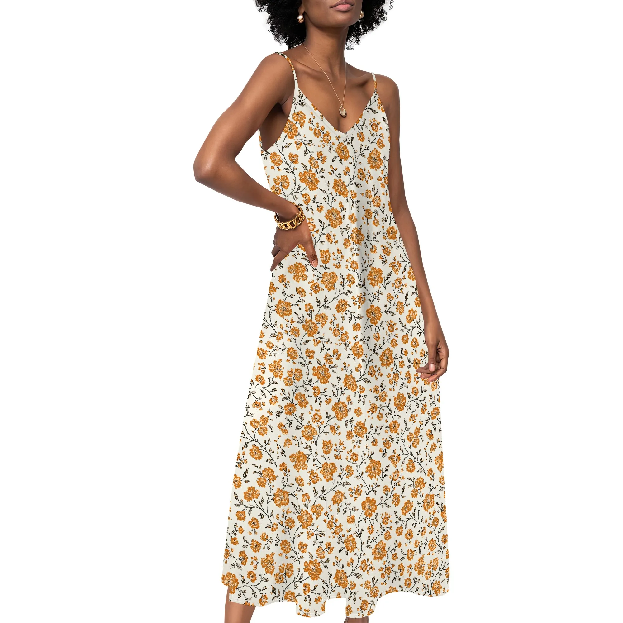 

Women's Printed Slip Dress Sexy V-Neck Mini Dress French Holiday Dress