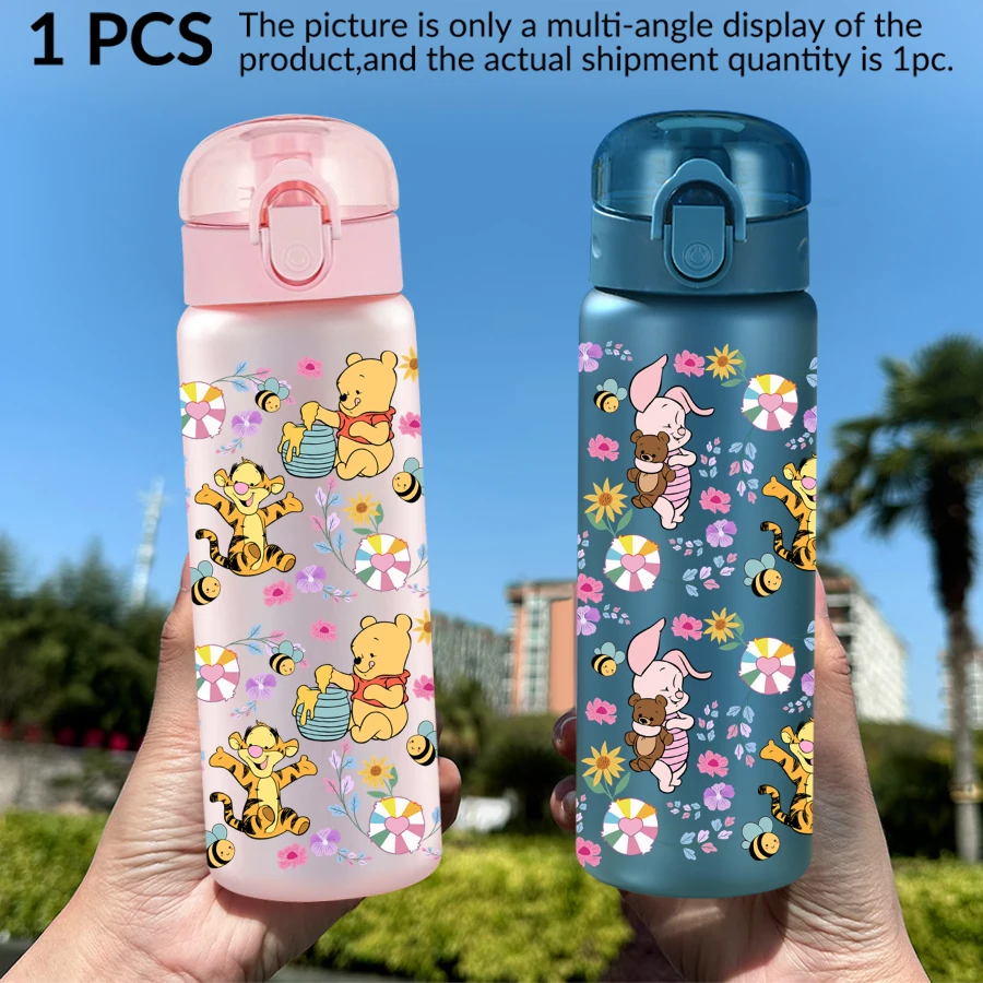 1Pc Disney, Winnie The Pooh, Floral, 26oz Plastic Water Bottle Sports Water Cup with Lift Rope Birthday/Back To School Gift