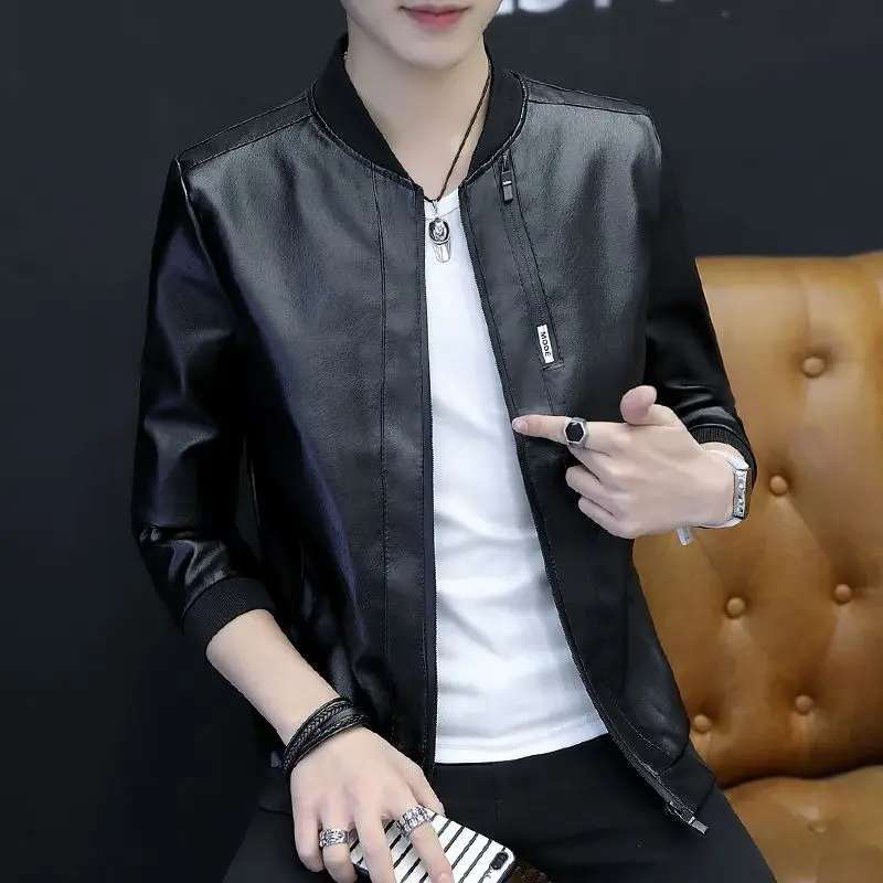 

Men's Warm Fleece Lined PU Leather Jacket with Baseball Collar Slim Fit Winter Coat for Outdoor Activities​