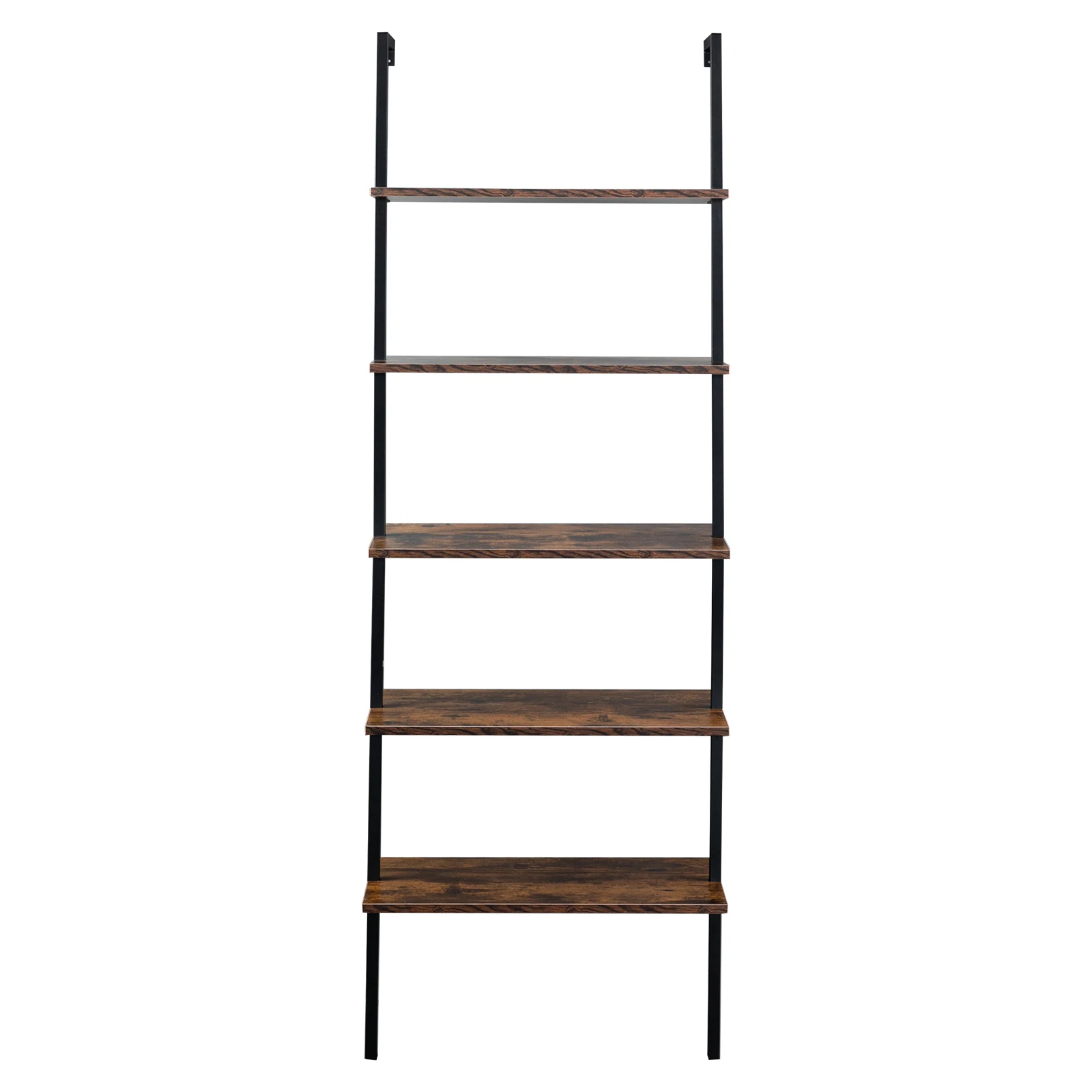 

Industrial Wall Mounted Bookcase 5-Tier Open Ladder Shelf Bookshelf with Metal Frame