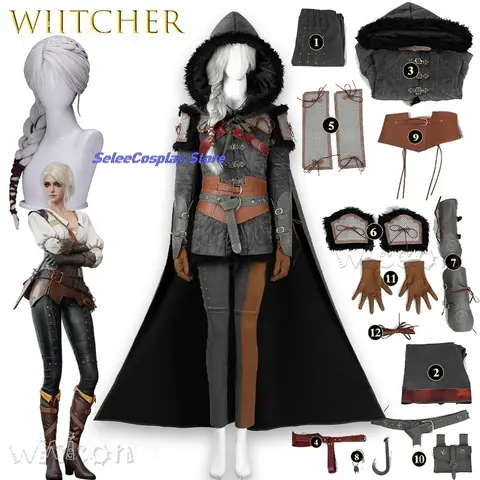 Disfraz Halloween BWiitcher Ciri Cosplay Costume Geralt Outfit Female Cloak Set Game Character Suit  Carnaval  Adults