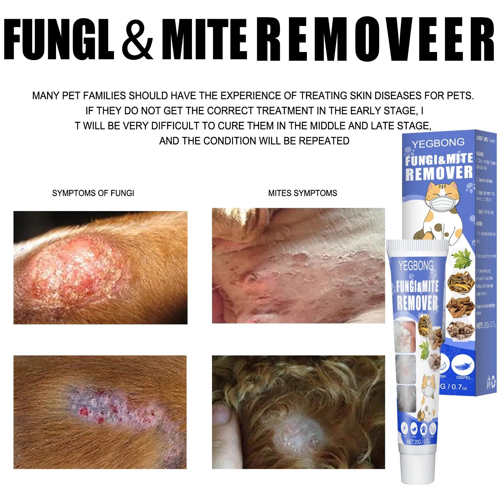 Pet Mite Removal Ointment Pet Dog Skin Anti-Itch Cat Fungus Removal Mite Ringworm External Care