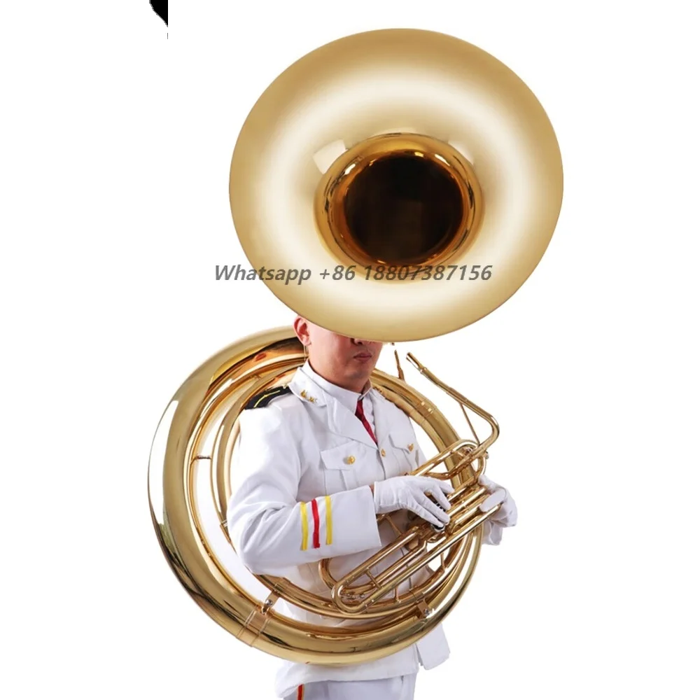 Jingying Music 2023 Professional Sousaphone Brass Body Nickel White Copper Pistons with Lacquer Gold Finish Bb Tone