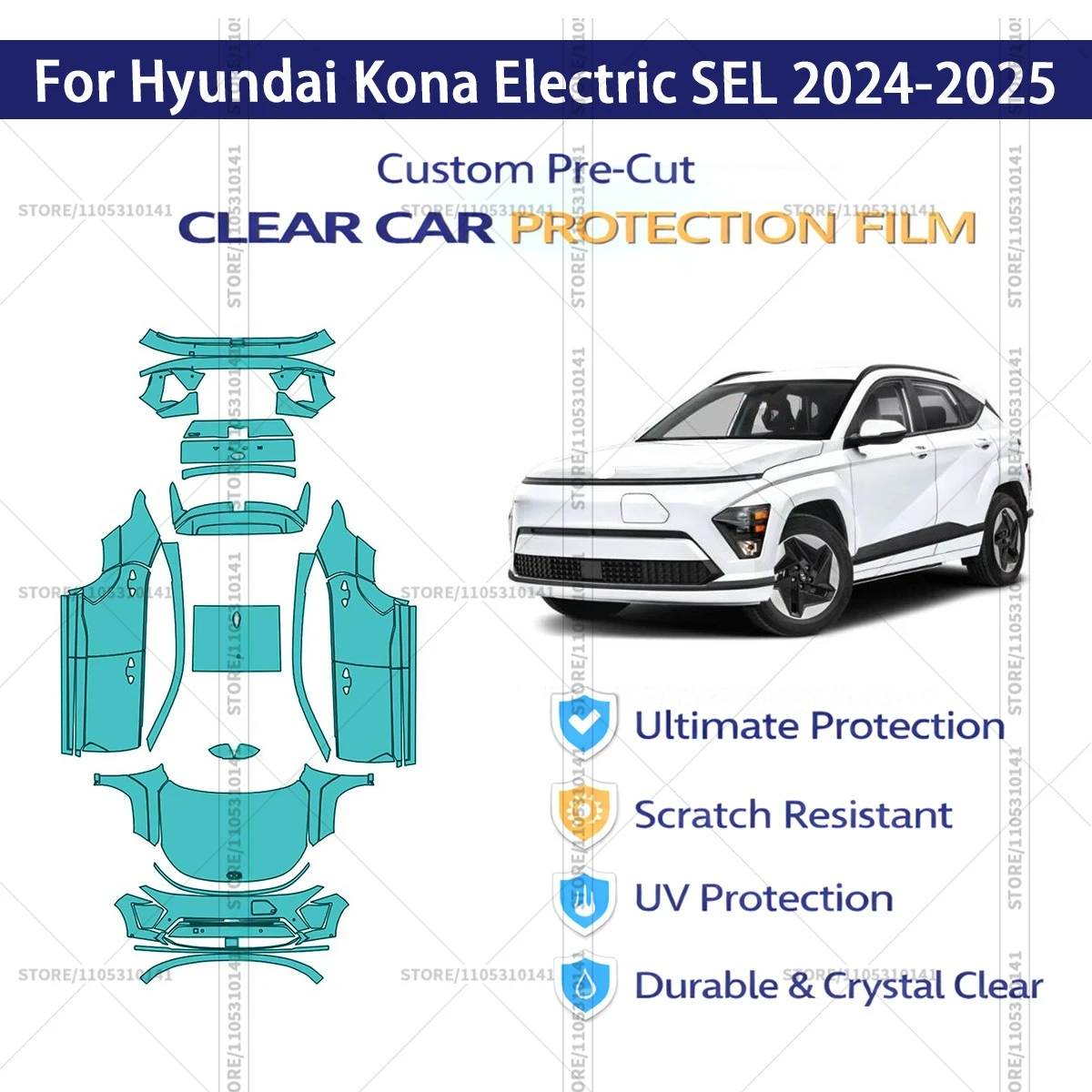 

Предварительно нарезанная прозрачная защитная пленка PPF для автомобилей, профессиональная автомобильная пленка PPF для Hyundai Kona Electric SEL 2024-2025
