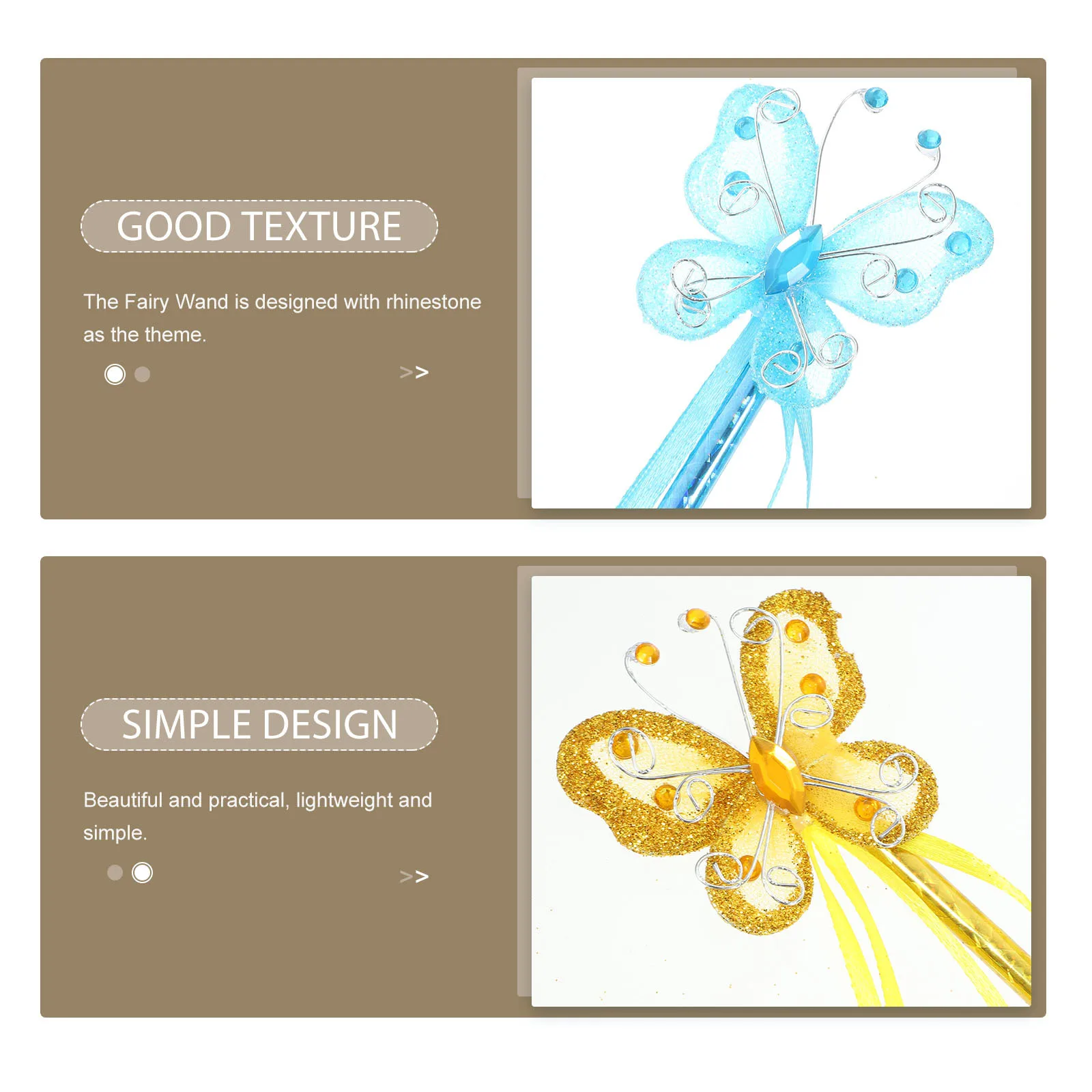 

3Pcs Butterfly Wands Rhinestone Decorative Stick for Cosplay Dress Up Party Favors Playthings