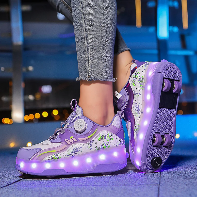 

Roller Sneakers for Girls: 2-Wheel Invisible Roller Skates, Kids' Light-Up Sports Shoes with Hidden Wheels