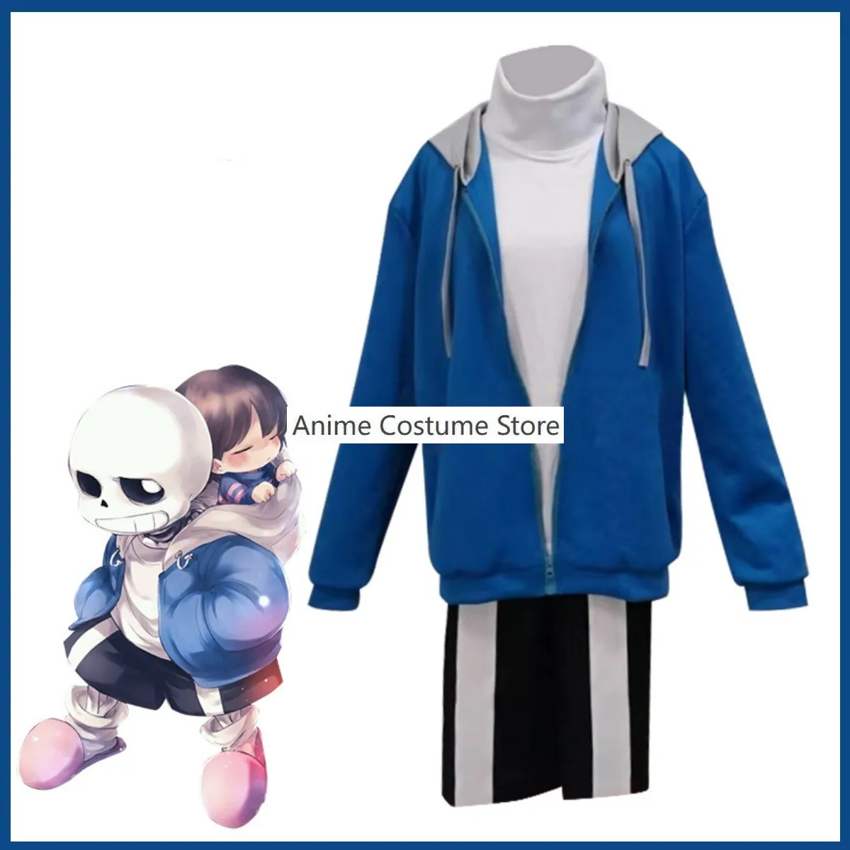 Anime Game Undertale Sans Cosplay Costume Skeleton Brothers Blue Hooded Coat Mask Sportswear Man Woman Masquerade Ball Suit