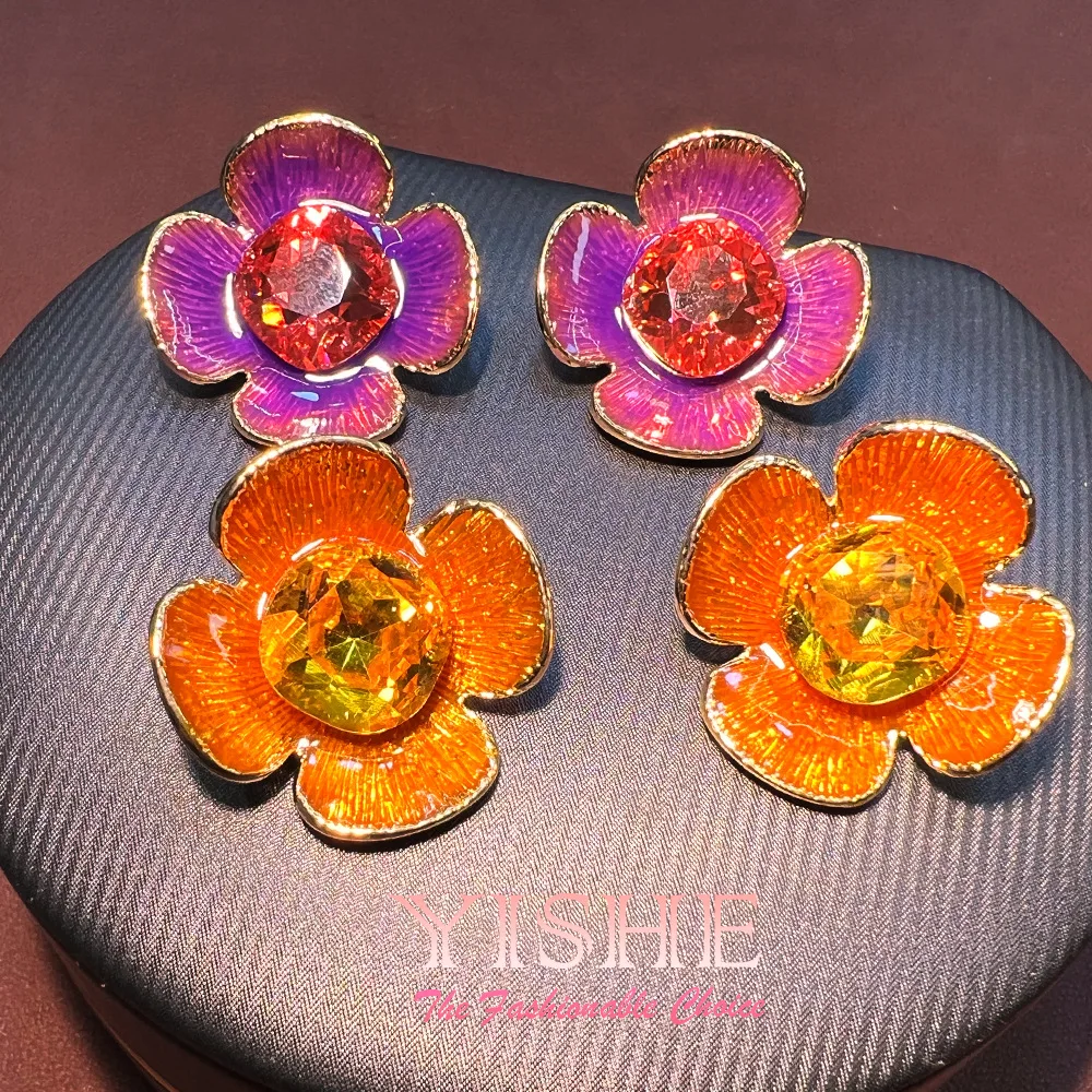 National style enamel color violet orange three-dimensional diamond-set niche design sense cross-border versatile gold-plated S9