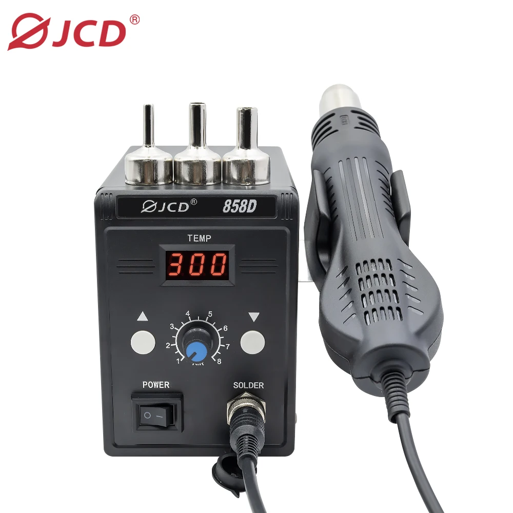 JCD 핫 에어 건 858D BGA 재작업 납땜 스테이션 히트 건, 220V 700W 헤어 드라이어, 납땜용 SMD SMT IC 용접 수리 도구