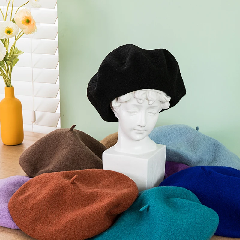 French Berets Vintage Plain Beret Hats Warm Wool Spring Winter Warm Beanie Hat Women Girl Street Cap Winter Berets Women Men