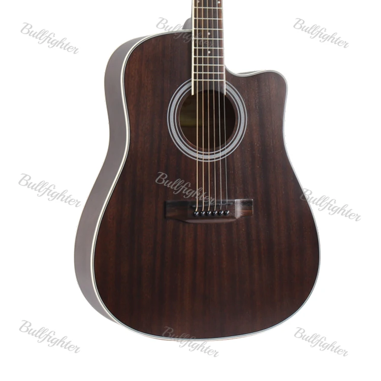 Bullfighter D-4115 All Sapele  Black Affordable OEM 41 Inches Top Solid  Acoustic Guitar