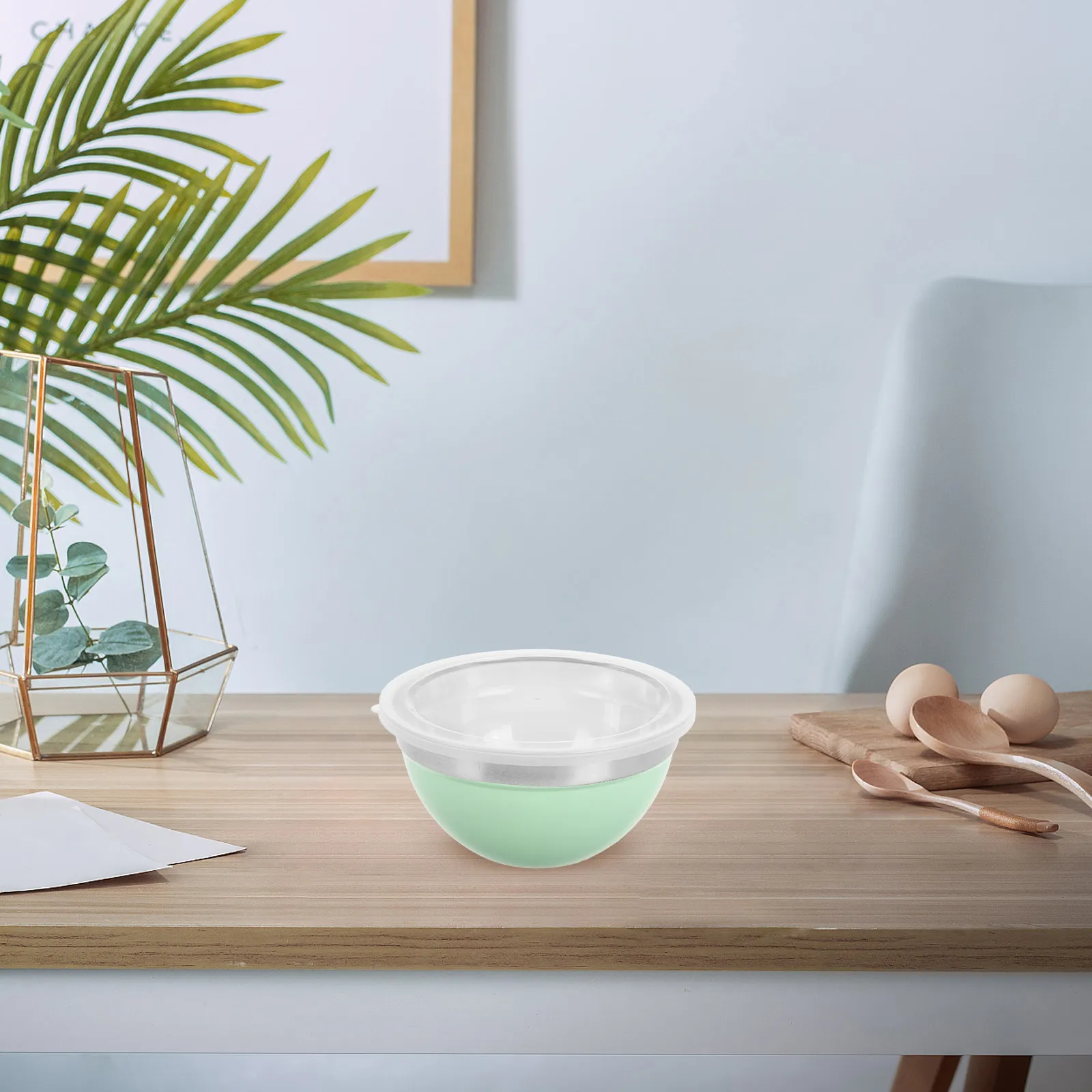 Juego de 3 Tazones para Mezclar de Acero Inoxidable con Tapa, 18 cm, Color Verde, Versátiles para Ramen, Sopa, Fideos, Ensalada, Preparación de Repostería, Almacenamiento, Aptos para Microondas