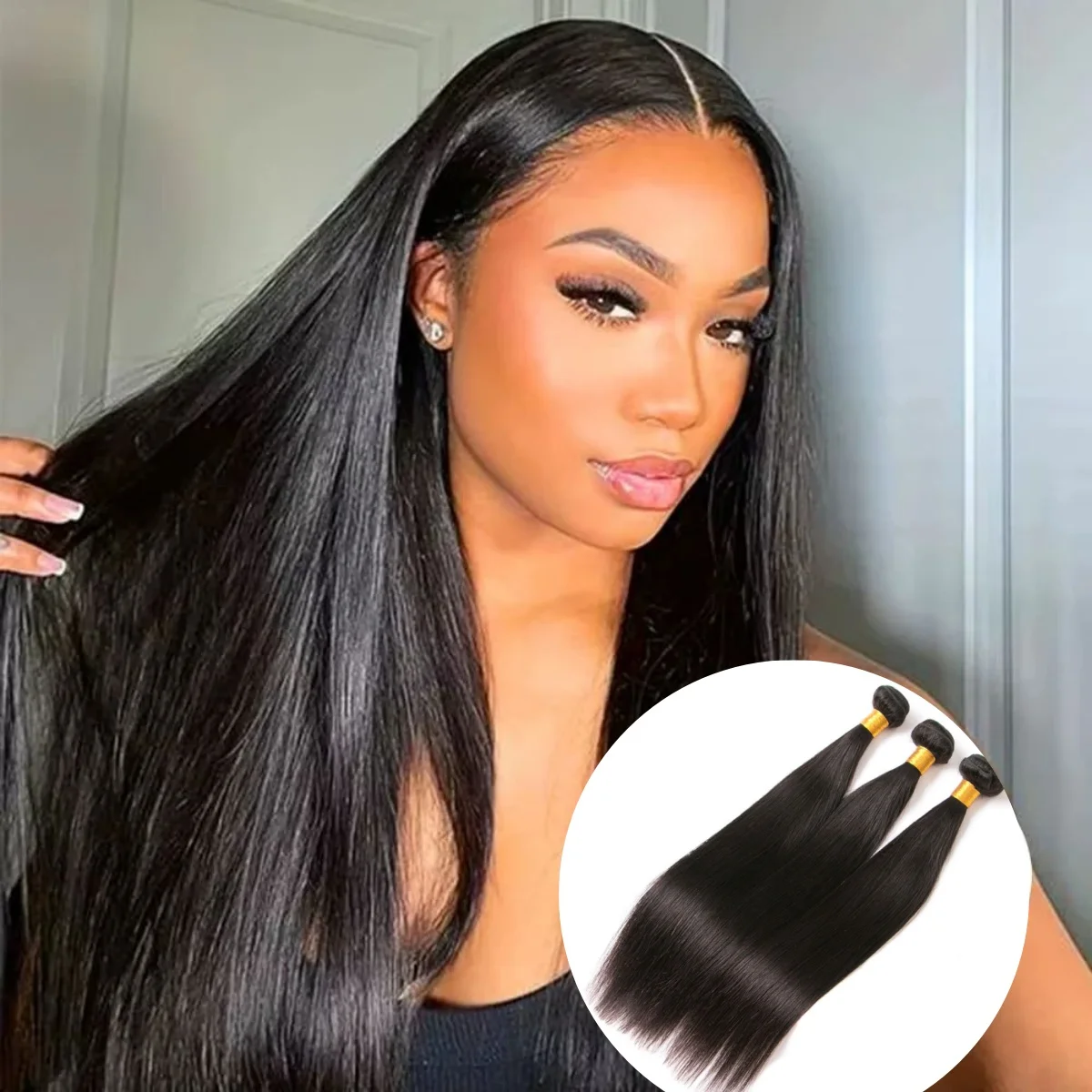 Lots de 3 mèches de cheveux humains brésiliens lisses 10A, non traités, vierges, double trame, 18, 20, 22 pouces
