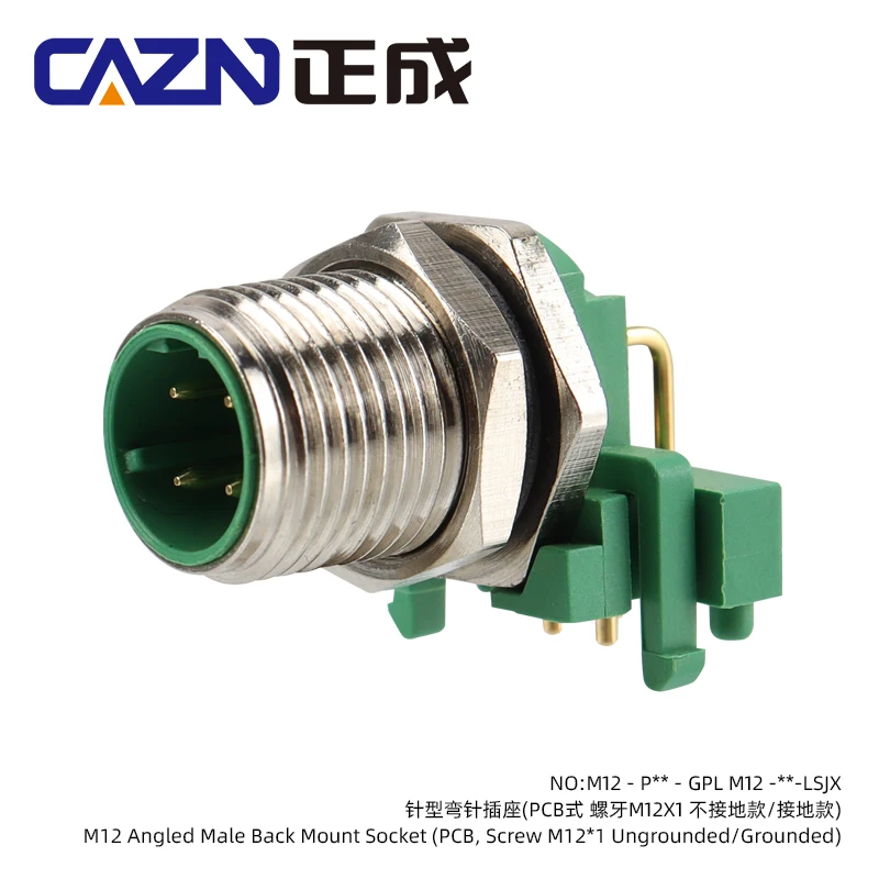 M12 Angle Green Socket Male Female PCB Receptacle Connector Ground Or Ungrounded Type for Electronic Components