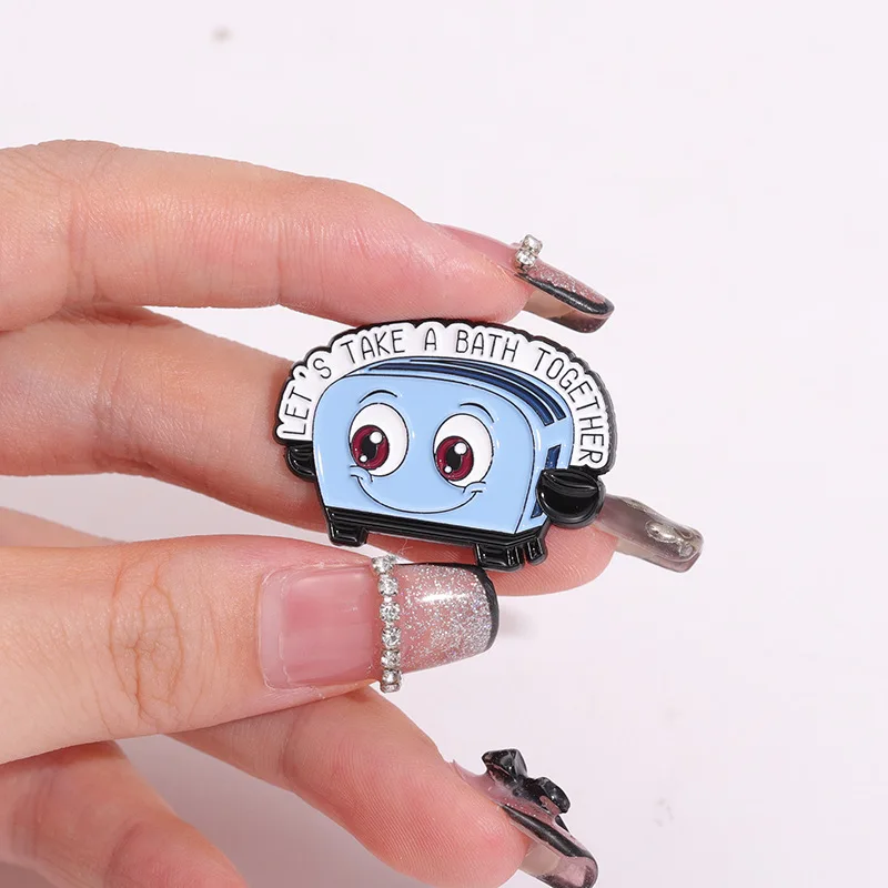 Cute Cartoon Big Eyes Blue Bread Machine Pins Brooch Brave Little Bath Bo-mb I Will Devour Your Soul Enamel Lapel Pin Accessory