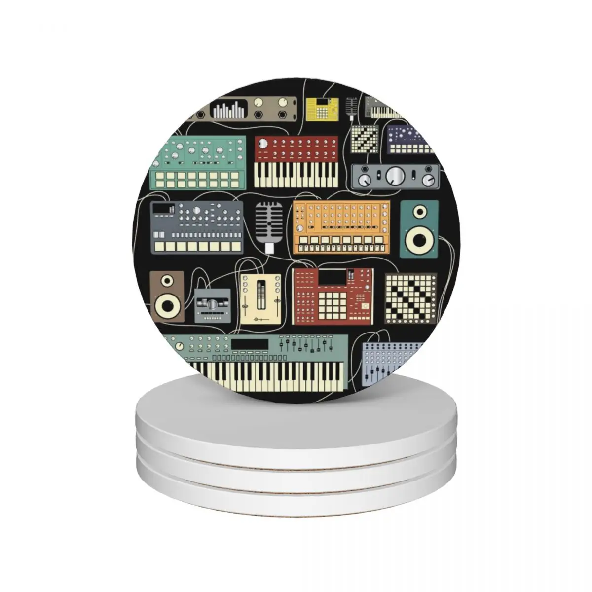 Electronic musician Synthesizer and Drum Machine Dj Ceramic Coasters (Set of 4) cute for the kitchen accessories Coasters