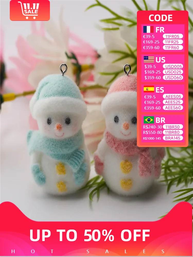 5pcs 3D Cute Christmas Snowman charms Flocking cartoon Doll  Pendant for Backpack chains Keychains DIY Jewelry make Accessories