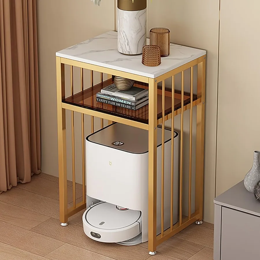 

3-уровневая металлическая стойка для хранения робота-пылесоса, золотистая/белая отдельно стоящая подставка с дизайном торцевого стола, идеально подходящая для гостиной и дома O