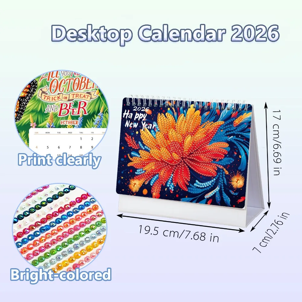 

2026 Diamond Art Calendar Painting Art Kit Thick Paper Desk Calendar Different Patterns Painting Calendar
