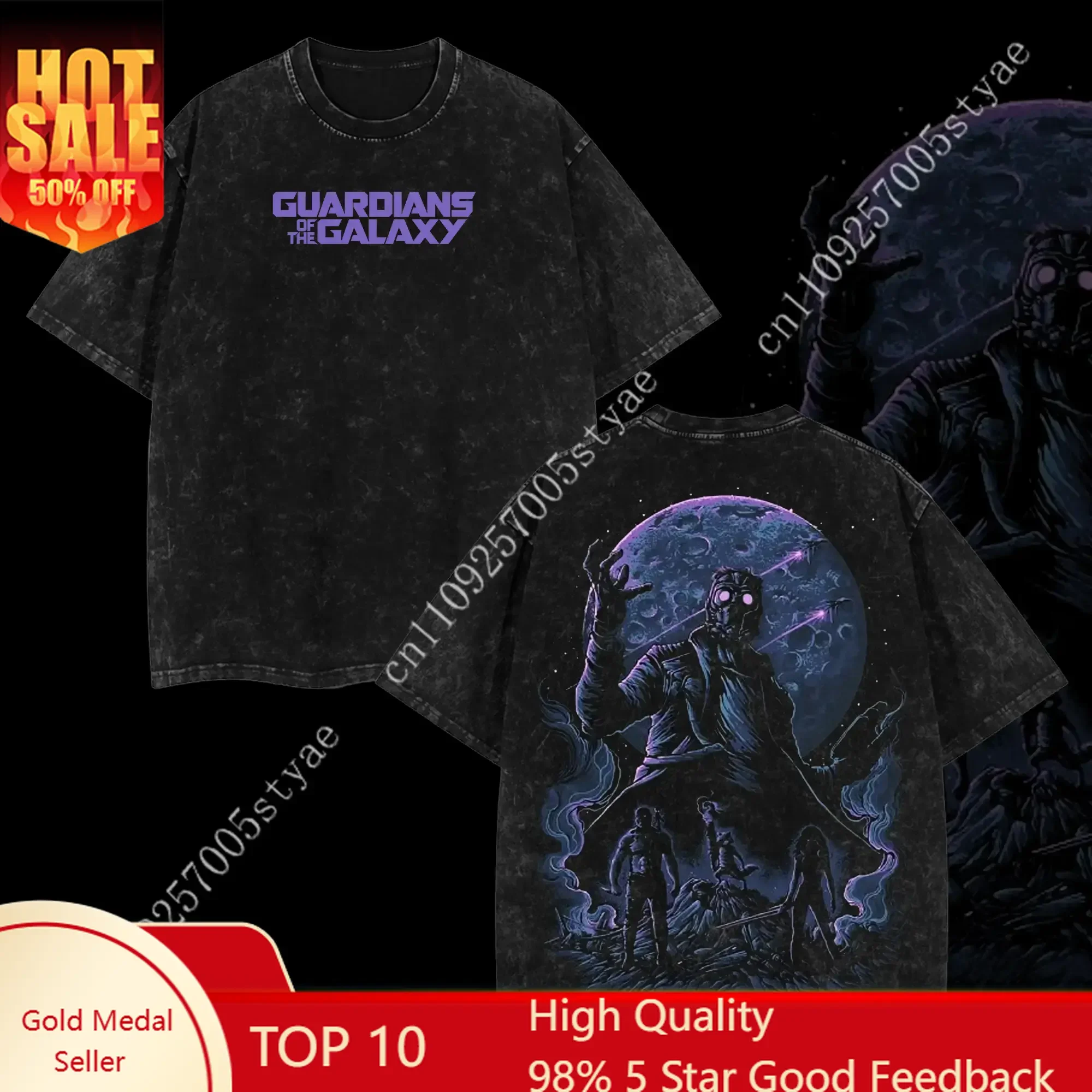 

Marvel Superstyle Star-Lord "Peter Quill" Guardians Of The Galaxy Hero MCU Comic Double Printed Oversize Acid Washed Tee Ho