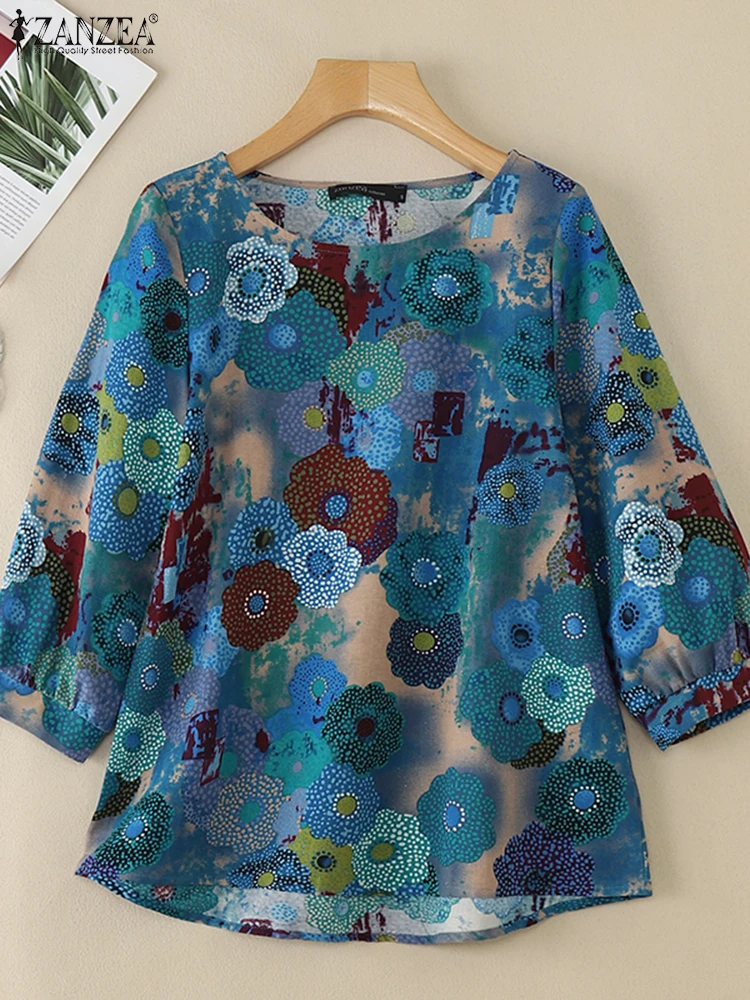 ZANZEA Women Cotton Blouse Summer Floral Print Loose Fit