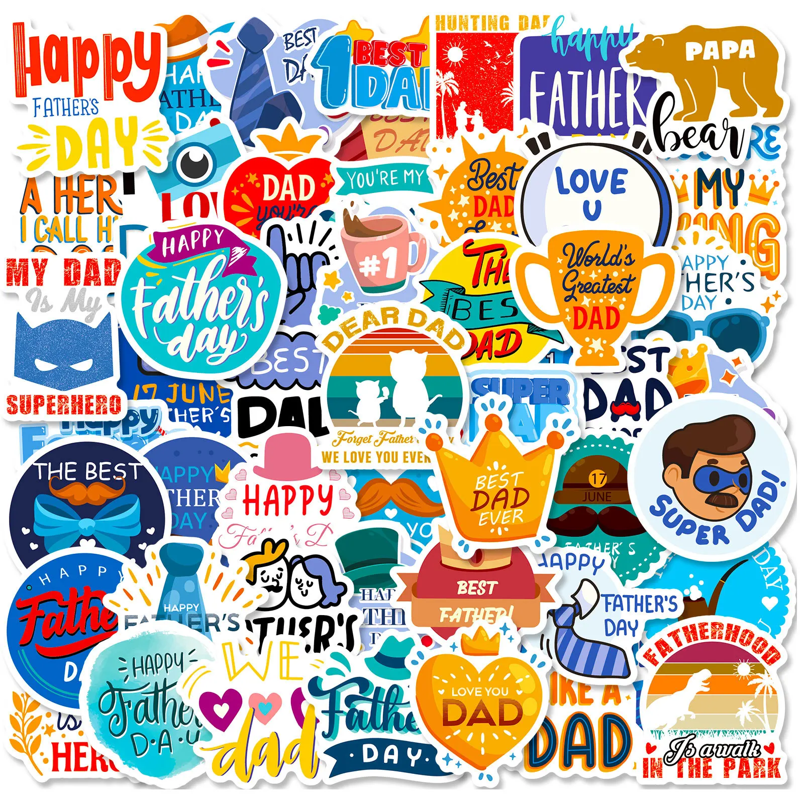 10/25/50pcs Father\'s Day Words Graffiti Stickers for DIY Envelope Gift Decor Suitcase Water Bottle Phone Laptop Scrapbooking