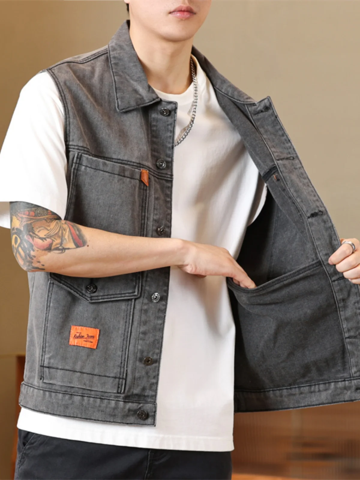 

Мужской джинсовый жилет свободного кроя для весны и осени, в стиле рабочей одежды, больших размеров, универсальный, молодежный трендовый бренд