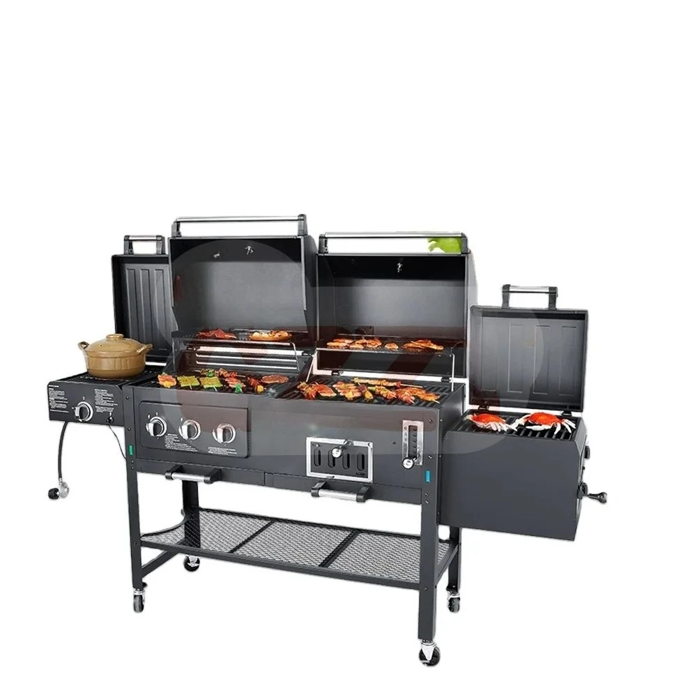 Portable 2-in-1 Combo Integrated Grill Trolley Camping Barbecue Stove  Outdoor Charcoal and  Outdoor Bbq Grill Trolley