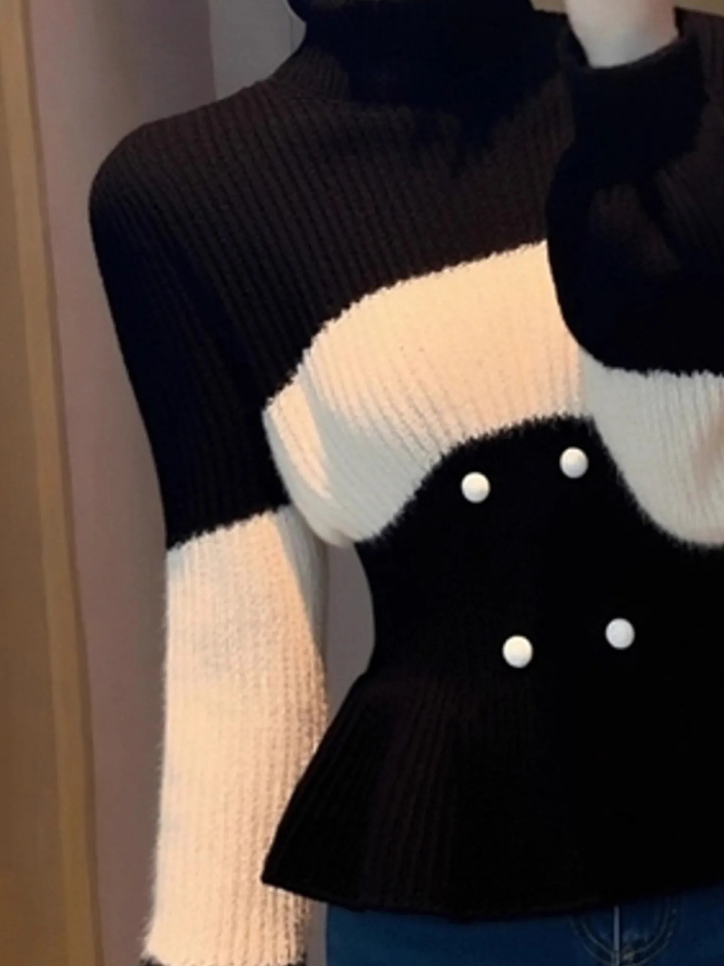 Slim Fit Long Sve f High Ne tricots femmes automne hiver Sle doux Sle dentelle garniture pull décontracté en ligne exclusif