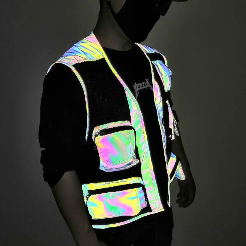 Colorful Luminous Vest Men Wmultiple Pockets Functional Fishing Photography Workwear Vest Cycling Hiking Personalized Jacket