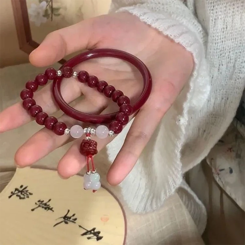 Vintage Chinese Style Lion Awakening Bracelet Lucky Woven Rope Bracelet For Women Men Blessing Lion Beaded Bracelet Jewelry Gift