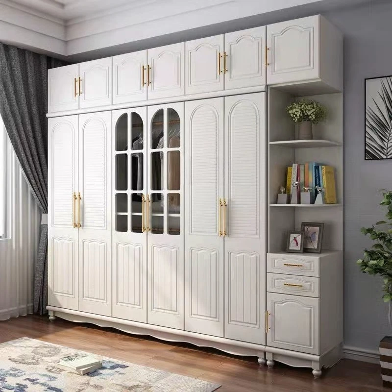 

European wardrobe modern simple bedroom four five six door solid wood assembly plate