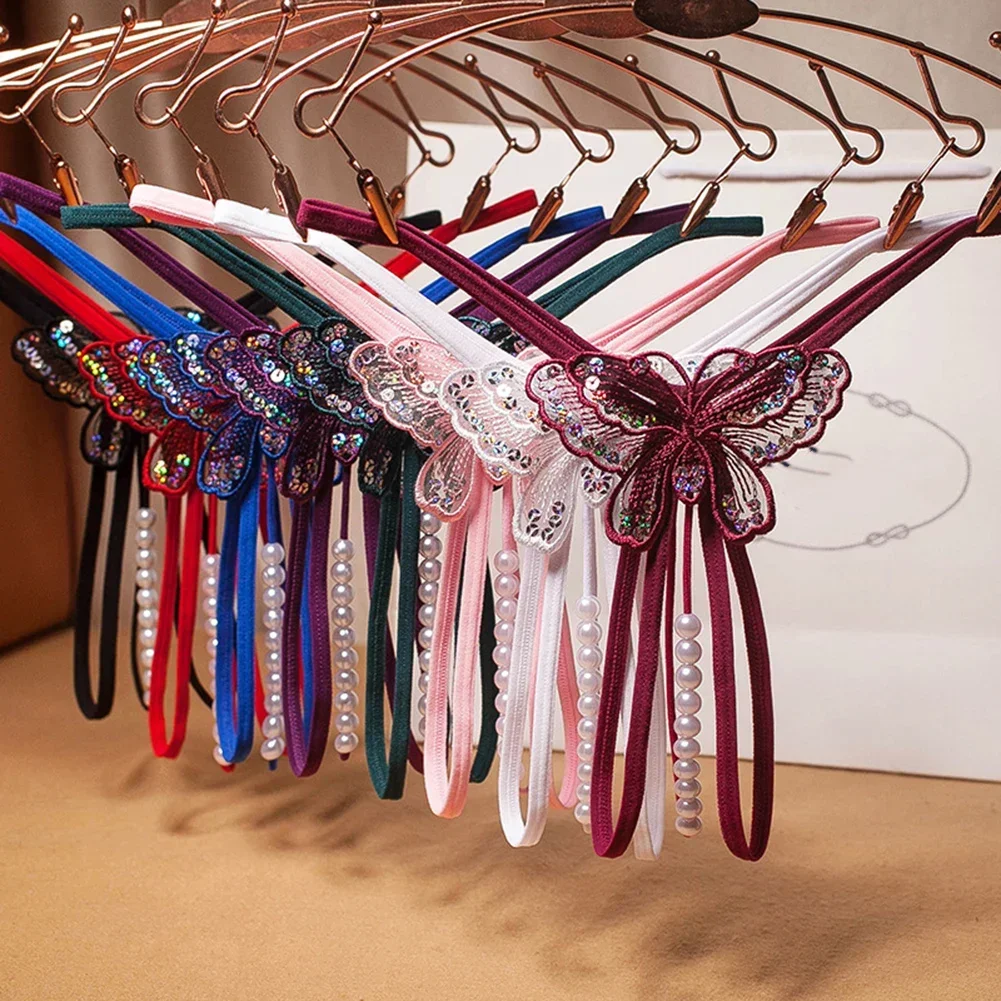 ثونغ نسائي مثير مطرز بالخرز ، ملابس داخلية مفتوحة ، ثونغ فراشة