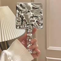 Ins Liquid Shape Square Mirror Mini Hand-held Desktop Cosmetic Makeup Mirror Travel Metallic Portable Beauty Mirror For Handbag
